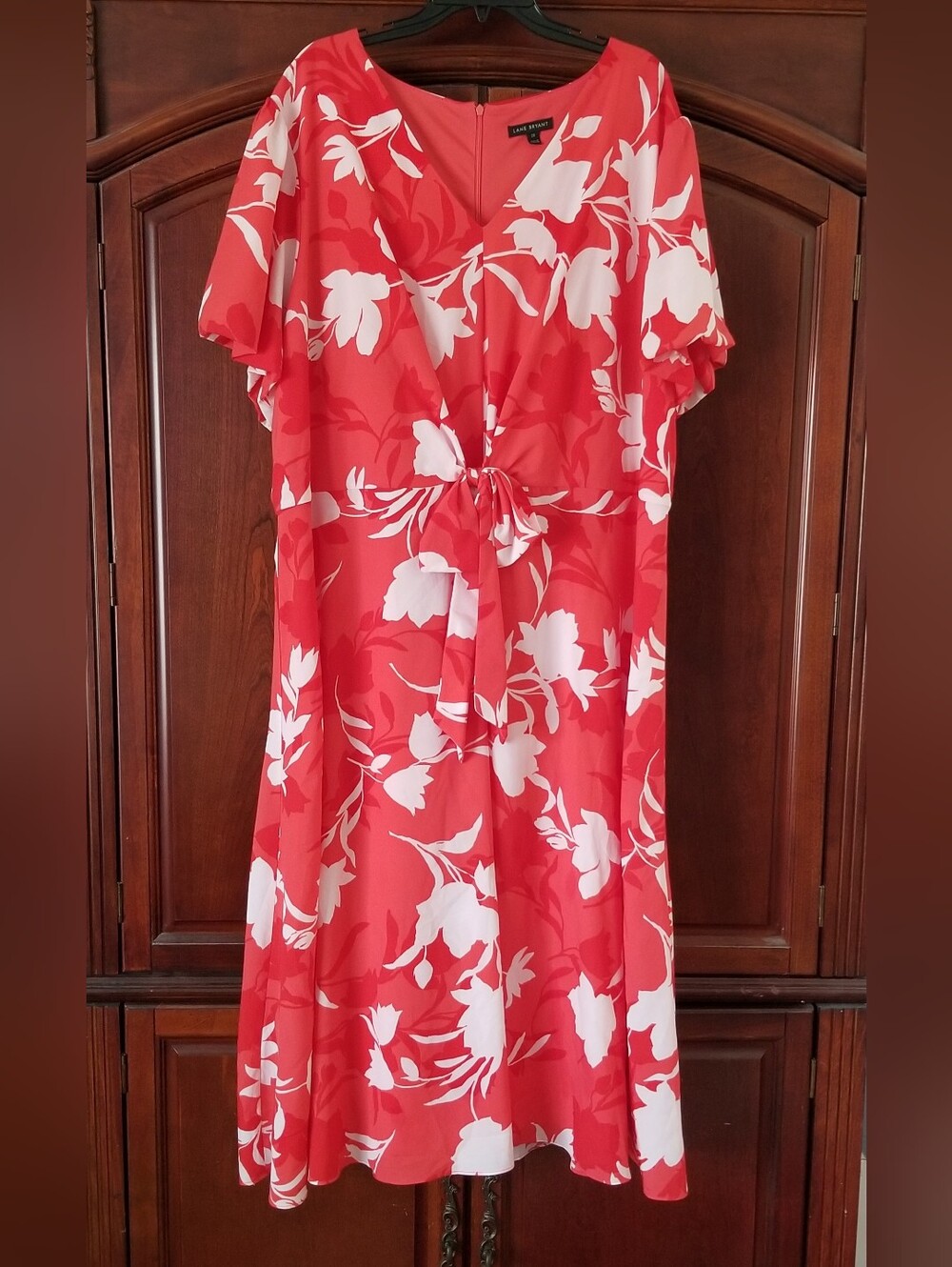 Lane Bryant Floral Knot-Waist Midi Dress in Starfish Coral Size 28